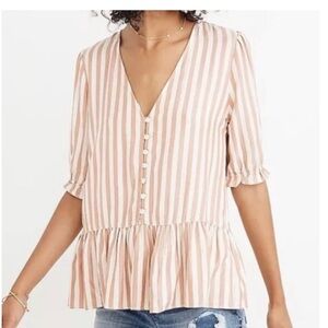 Madewell Blush and White Striped Peplum Blouse